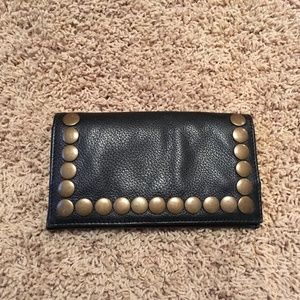 Black Leather Wallet w/Brass Detail
